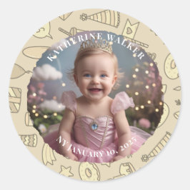 BABYSHOWER pastel beige bunny cute party photo Runt Klistermärke