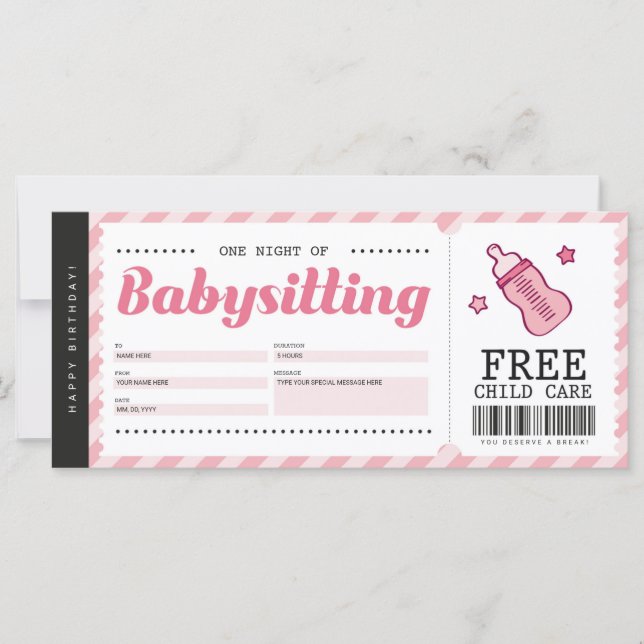 Babysit Rosa Gift Coupon Voucher Certificate (Framsida)