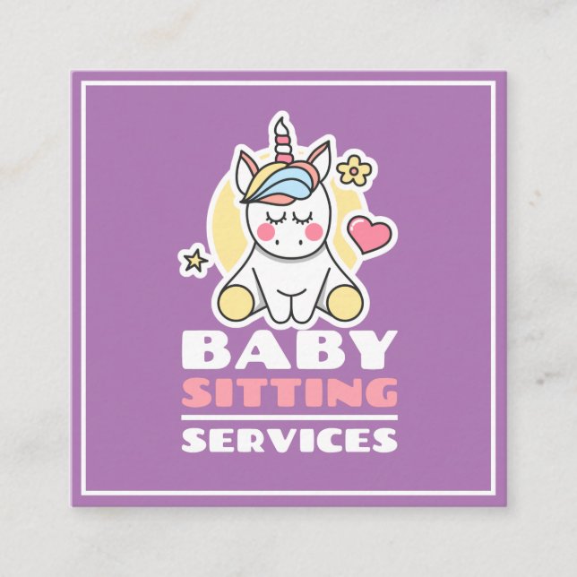 Babysit Services Cute Unicorn Professionell Kid Fyrkantigt Visitkort (Framsida)