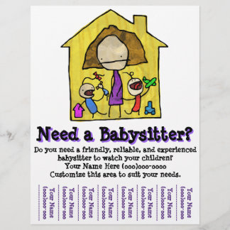 Babysittande. Babyvvakt. Barnvård. Mall Reklamblad