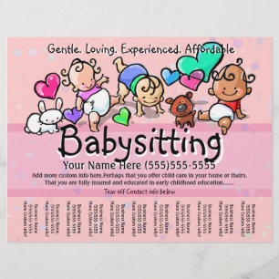 Babysittande.Barntillsyn.Dagvård.Anpassningsbar te Reklamblad