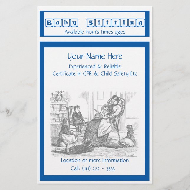 Babysittande och barnvårdsFlyer Flygblad (Framsidan)