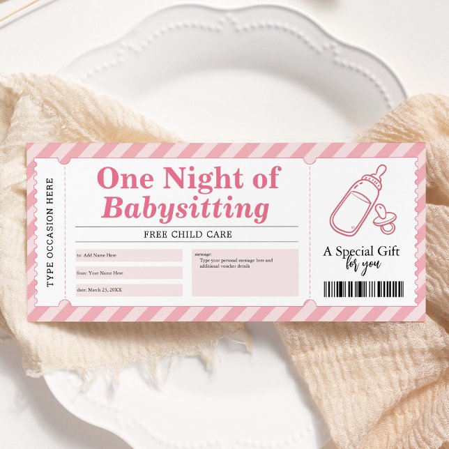 Babysittande Rosa Gift Certificate Voucher Inbjudningar (Skapare uppladdad)