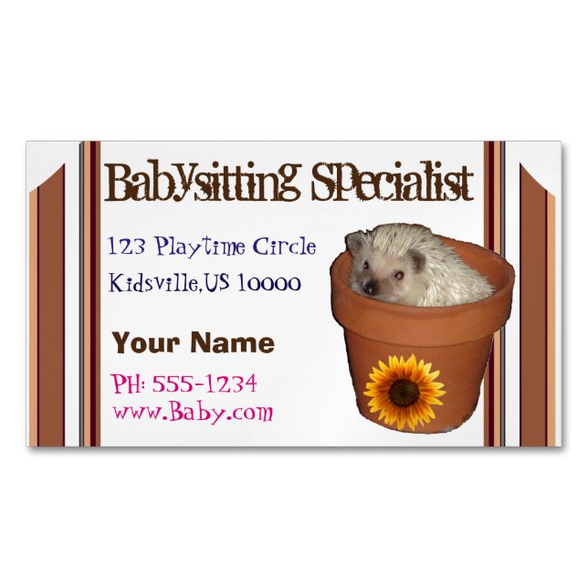 Babysittande specialist magnetiska visitkort (Framsida)