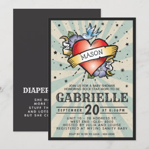 Babyskåda för baby Namn Rock and roll i Tattoo Inbjudningar