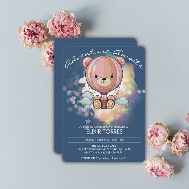 Babyskåda för björn i Luftballongen i äventyr Inbjudningar (Skapare uppladdad)