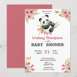 Babyskåda för Blommigt av kute Panda Bear Inbjudningar