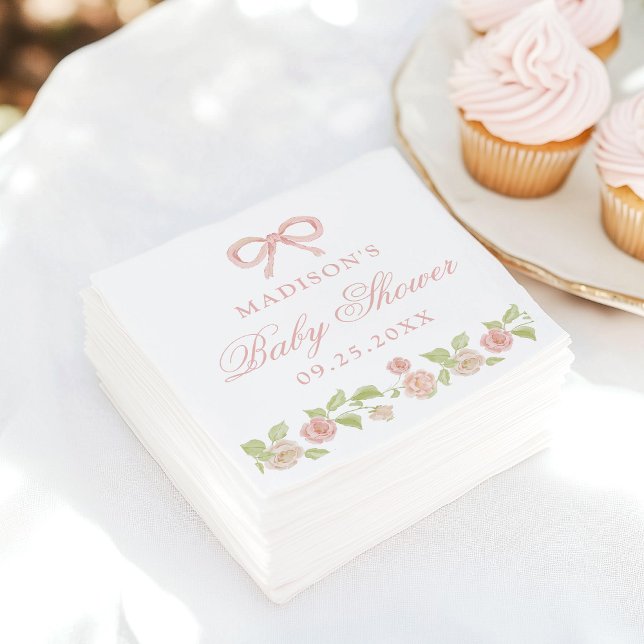 Babyskåda för elegant Rosa Blommigt  Pappersservett (Skapare uppladdad)