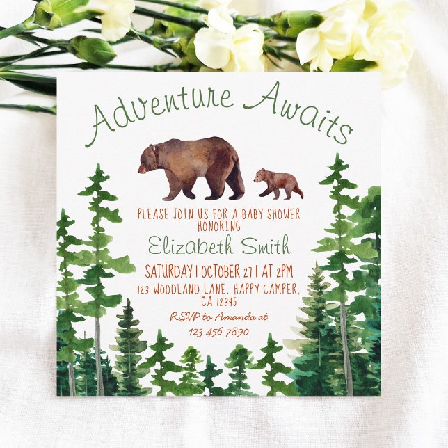 Babyskåda för kute Mamma och Baby Bear Äventyr Inbjudningar (Skapare uppladdad)