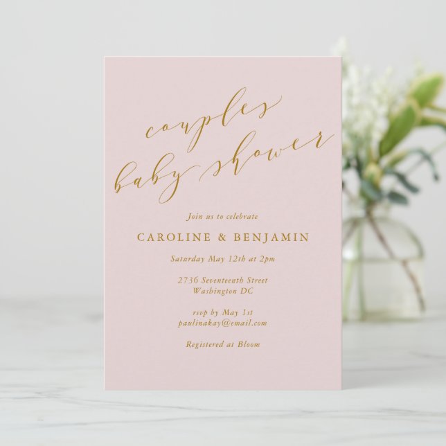 Babyskåda för minimalistisk Elegant Rosa Par Inbjudningar (Stående Fram)