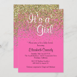 Babyskåda för shock rosa & Guld Glitter i Inbjudan