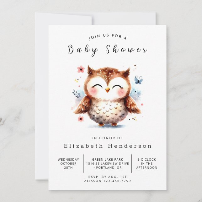 Babyskåda för stollig Online Uggla Inbjudningar (Framsida)