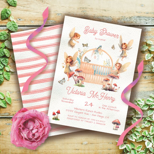 Babyskåda för Woodland Fairy Crib-vaggan Inbjudningar (Skapare uppladdad)