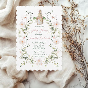 Babyskåda i Silver Blommigt Baby Bunny Baby Shower Inbjudningar