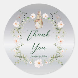 Babyskåda i Silver Blommigt Baby Bunny Baby Shower Runt Klistermärke