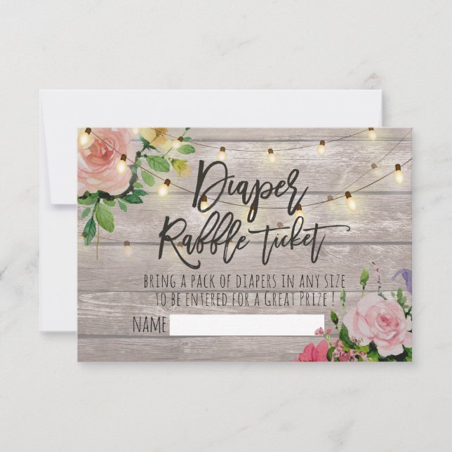 Babyskåpare Biljett Blommigt Wood Light Raffle  Inbjudningar (Framsida)