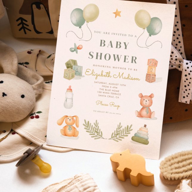 Babyskare för Baby Leksak i sötvattenfärg Inbjudningar (Skapare uppladdad)