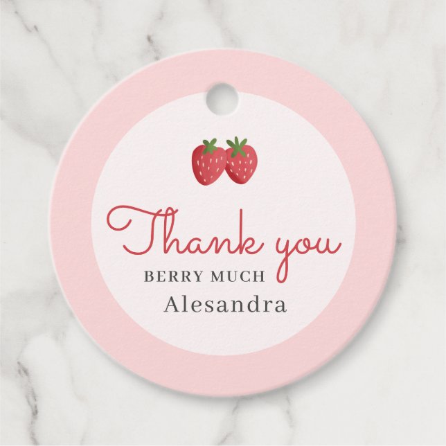 Babyskare för jordgubbsjordgubbsblomma i tack gåvor etiketter (Framsida)