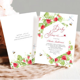 Babyskare för trendig Watercolor Meadow Strawberry Inbjudningar