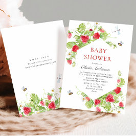 Babyskare för trendig Watercolor Meadow Strawberry Inbjudningar