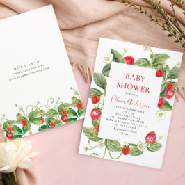 Babyskare för trendig Watercolor Meadow Strawberry Inbjudningar