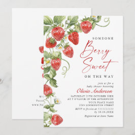 Babyskare för trendig Watercolor Meadow Strawberry Inbjudningar