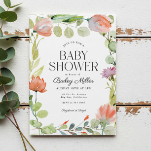 Babyskiss för Rosa av vattenfärgsBlommigt Grönt fö Inbjudningar