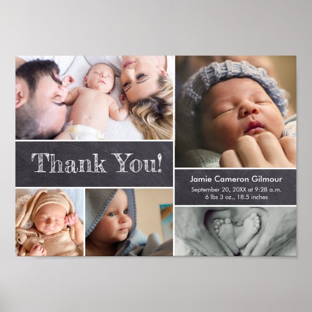 Babysknappen Chalkboard Modern Photos Tack Poster (Framsidan)
