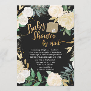 Babysknappen Vit Guld Blommigt Rosor per post Inbjudningar
