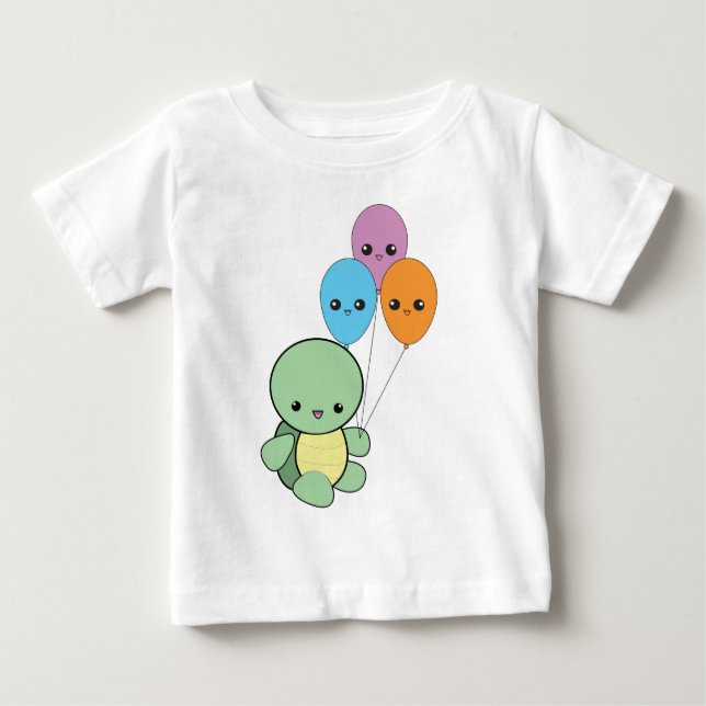 Babysköldpadda med kawaiiballoons. t shirt (Framsida)