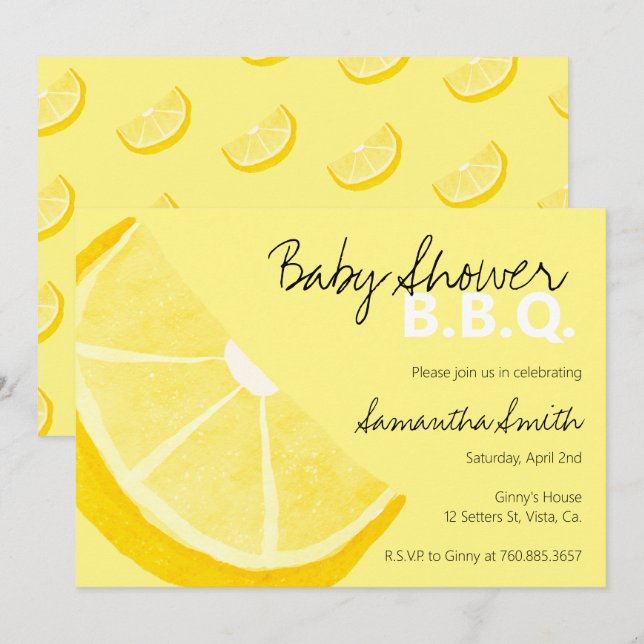 Babyskons BQ Lemon-tema Sommaren lite Lemon Inbjudningar (Fram/baksida)