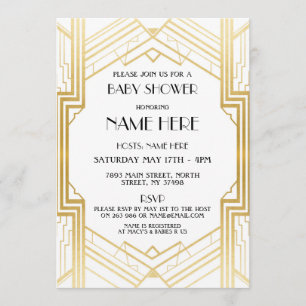 Babyskor Art Deco 1920:s Guld Party Inbjudan 20:e 