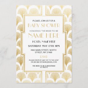 Babyskor Art Deco 1920-talet White & Guld Gatsby Inbjudningar