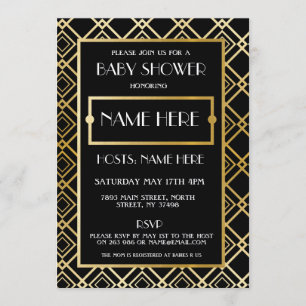 Babyskor Art Deco 1920's Guld Mamma Party Inbjudan