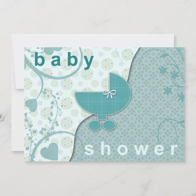 Babyskor bjuder Soft Teal Boy eller Girl Inbjudningar (Framsida)