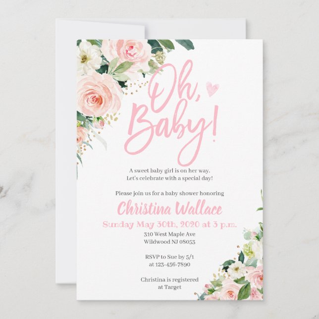 Babyskor bjuds in till Rosa och Guld Inbjudningar (Framsida)