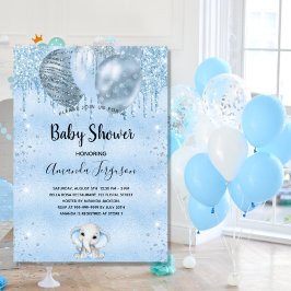 Babyskor Blåblå glitter-elefantballonger Inbjudningar