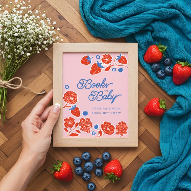Babyskor Bokar för Baby Berries & Flowers Poster (Baby Shower Books For Baby Berries & Flowers Poster)