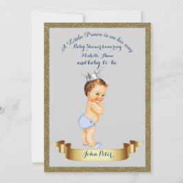 Babyskor BOY, glitter ram, grått och guld. Inbjudningar