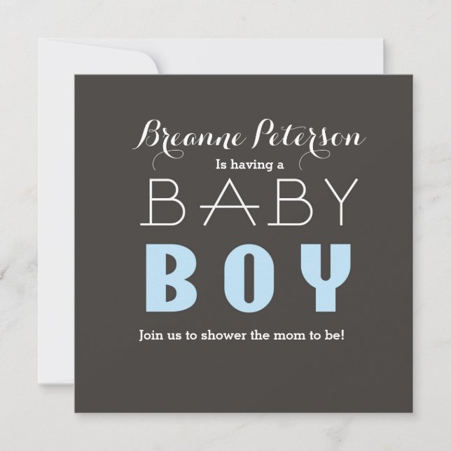 Babyskor BOY Grått Light Blue Modern Inbjudan (Framsida)