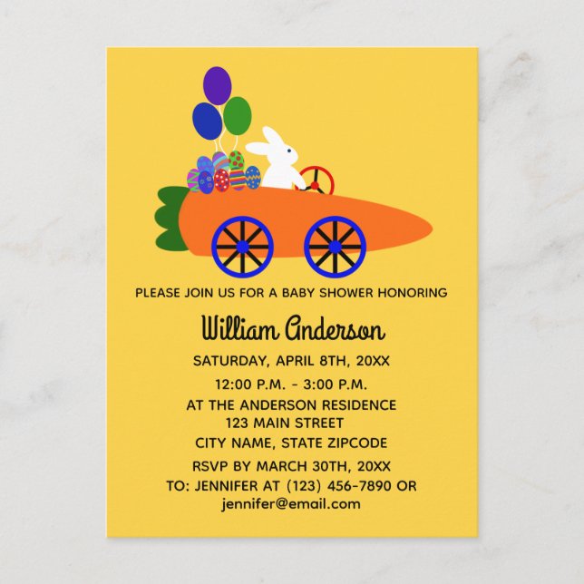 Babyskor Bunny Carrot Car#3 Postkort för inbjudan Vykort (Framsida)