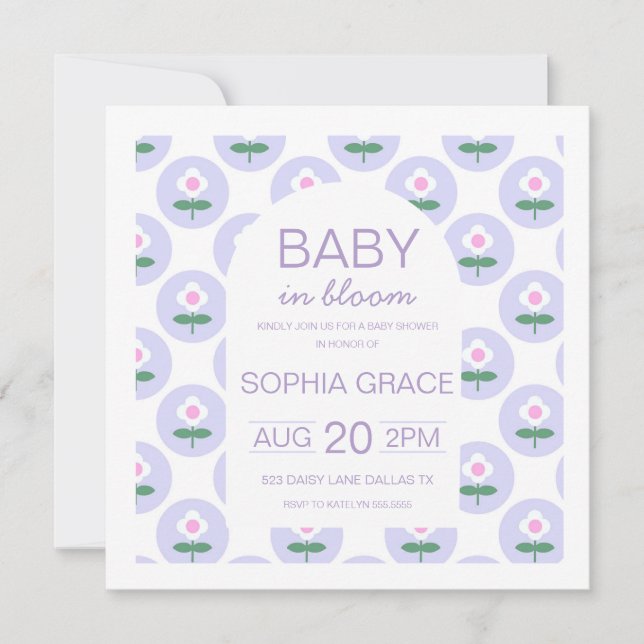 Babyskor Daisyn Rosa av Lila Flower inbjudan (Framsida)