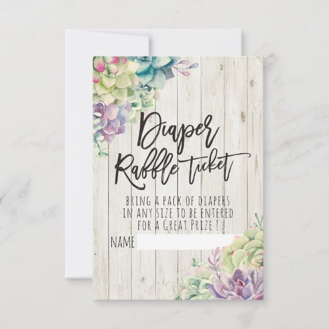 Babyskor Diaper Raffle Biljett Succulents Wood Inbjudningar (Framsida)