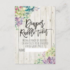 Babyskor Diaper Raffle Biljett Succulents Wood Inbjudningar