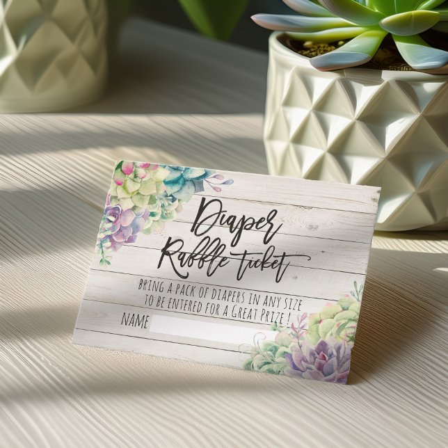 Babyskor Diaper Raffle Biljett Succulents Wood Tilläggskort (Skapare uppladdad)