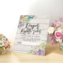 Babyskor Diaper Raffle Biljett Succulents Wood Tilläggskort