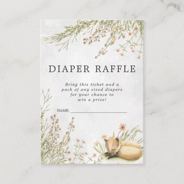 Babyskor Diaper Raffle Biljett | Woodland Fox Tilläggskort (Framsida)