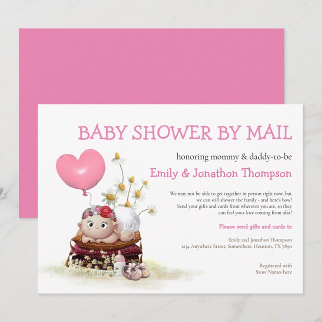 Babyskor efter post Cute Baby Ladybird Flowers Inbjudningar (Fram/baksida)
