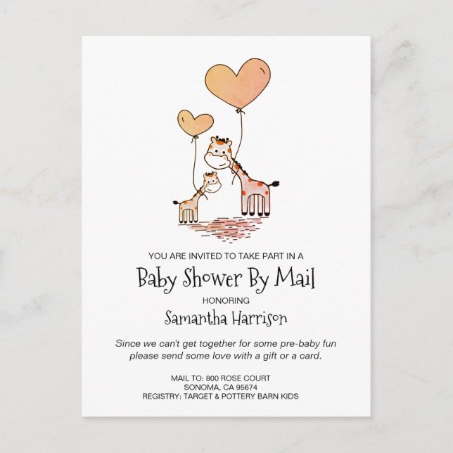 Babyskor efter post Mamma och Baby Giraffe Inbjudan Vykort (Framsida)