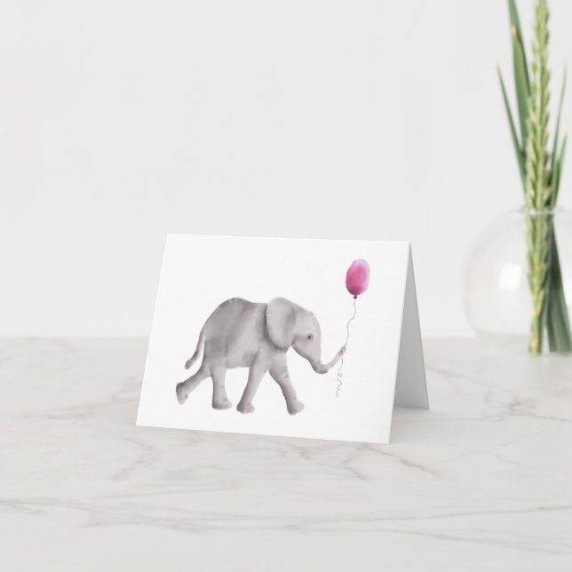 Babyskor Elephant Tack Cards, Rosa Kort (Framsida)